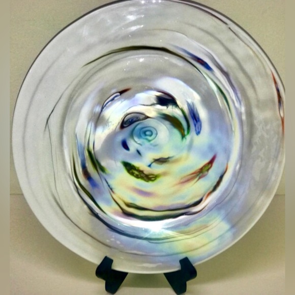 YALOS CASA MURANO Signed Acid Etched Millefiori Swirl Art Glass Charger Plate - Picture 8 of 10